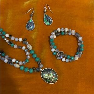 Boho mermaid faux abalone shell set necklace earrings bracelet beaded beach